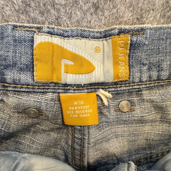 PJ Jeans Shorts Mens 36 Blue Denim Bermuda Relaxed Fit Distressed 94 Patches - Picture 3 of 16